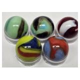 (5) Pistachio, Red Jenny & More Swirl Marbles
