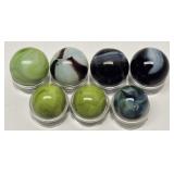(7) Mossy Green & Swirl Marbles 14mm & 16mm