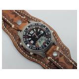 Casio Hunting Timer Watch w/ Tooled Leather Band