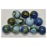 (12) Blue & Green Earth Like Marbles 11mm & 15mm