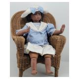 GADCO Great American 29" Black Doll & Wicker Chair