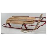 Sears Wooden Snow Sled Red Steel Runners 8334