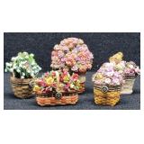 (5) Longaberger Boyds Bears Floral Trinket Boxes