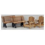 (2) Wood Park Benches for Dolls & 2 Chair Bird ...
