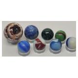 (8) Marbles: Slag Glass Egg, Clay, Ox Blood, ...
