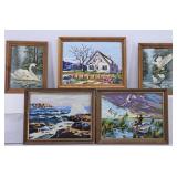 (5) Vintage Paint By Numbers Water Color Art