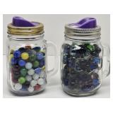 (2) Mug Jars of Clear & Solid Color Marbles