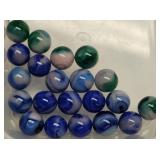 (21) Green, Blue Slag Glass Marbles 15-16mm