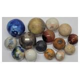 (13) Earthenware Clay Marbles + Steelie & Other