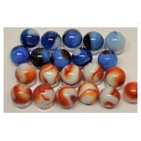 (21) Orange, Blue Slag Glass Marbles 15mm