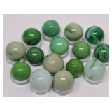 (15) Green Slag Glass Marbles up to 16mm