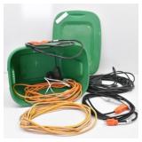 (4) Extension Cords & 3 Power Strips in Tote