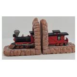 Ceramic Train Bookends Engine & Caboose
