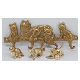Brass Cat Key Rack & Mini Brass Cat  Figurines