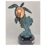 Signed Donjo Sea Turtle Sculpture Copper Shell