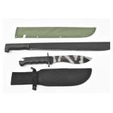 Machete Knife & Tactical Bowie Knife w/ Sheaths