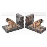 Hand Carved Wooden Cannon Bookends