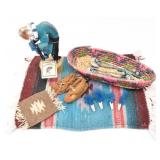 Kokopelli Figure, Miniature Cradle Board, Beads...