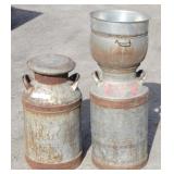 Antique Milk Cans & 2 Strainer Funnels