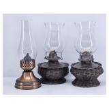 (3) Kerosene Lamps w/ Chimneys