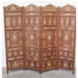 Thai Carved Wood Room Divider Screen w/ Inlay