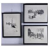 3 Seascape Prints of Etchings by Lionel Barrymore