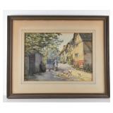 19th C. English Watercolor of Woman & Chickens