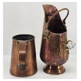 Copper Coal Scuttle  w/Delft Handle & Copper Mug