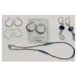 925 Sterling Bracelet & 4 pr Earrings - 10.8 gtw