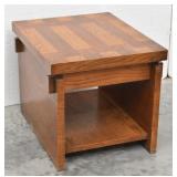 LANE Mid-Century Brutalist Parquet Top End Table