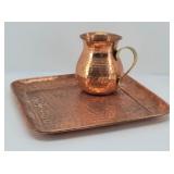 Handmade Hammered Copper Pitcher & Tray