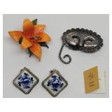 Sterling Masquerade Mask Brooch, Dutch Clip-On ...
