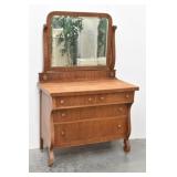 Antique Oak American Empire Dresser w/ Mirror*