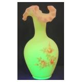 Fenton Burmese Handpainted Frosted Uranium ...