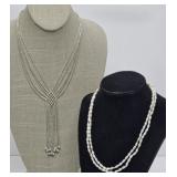 Seed Pearl Necklace & Silver Strand Necklace