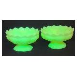 (2) Fenton Custard Uranium Glass Hobnail Candle