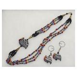 African Jewelry Guinea Fowl Necklace & Earrings
