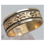 Sterling & 14K Gold Wedding Band Ring - 2.8gtw
