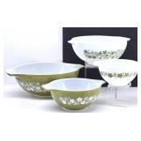 (4) Pyrex Cinderella Spring Blossom Green Bowls