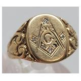 14K Gold & Diamonds Masonic Ring - 5.4 gtw