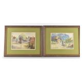 Pair of 19th C. Rural Village Watercolors