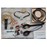 Boho Jewelry, Carved Horn Spoons, & Whistle,...