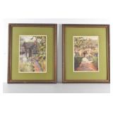 Pair of 19th C. English Cottage Watercolors