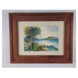 Original Watercolor Framed Lake Landscape