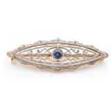 Art Deco 14K Gold & Sapphire Brooch