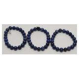 (3) Lapis Lazuli Blue Stone Bead Bracelets