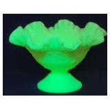 Fenton Custard Uranium Glass Cut and Block Compote