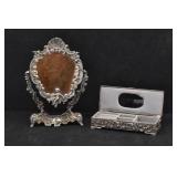 Art Nouveau Silver Cherub Dresser Mirror & Box