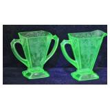 Lorain Basket Uranium Glass  Cream & Sugar