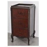Vintage 3-Drawer Record Cabinet, Carved Legs